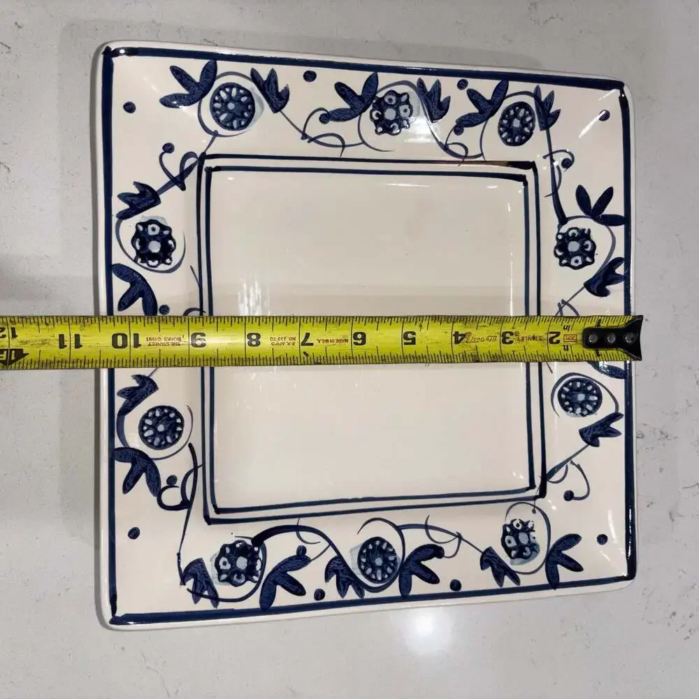 HD Designs Annalise Square Dinner Plate White Stoneware Blue Floral (3)